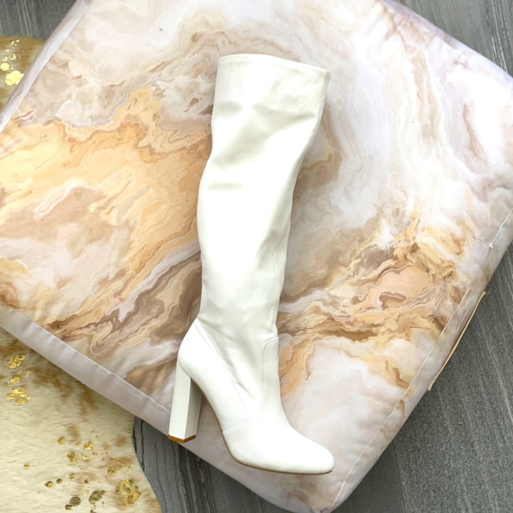Steve Madden Eton white knee high boots